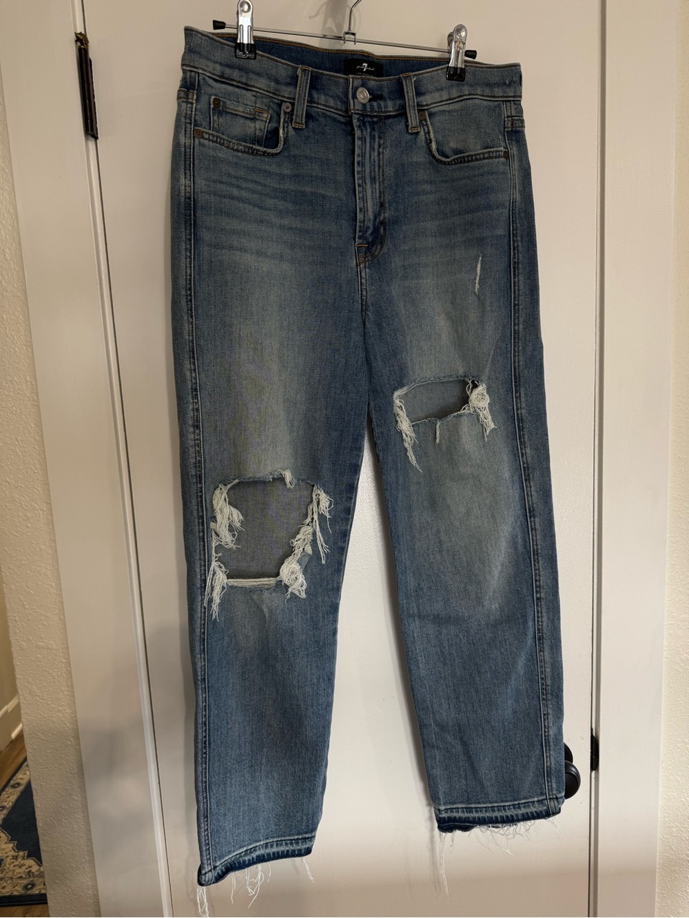 7 For All Mankind High Waist Cropped Straight Jeans 30